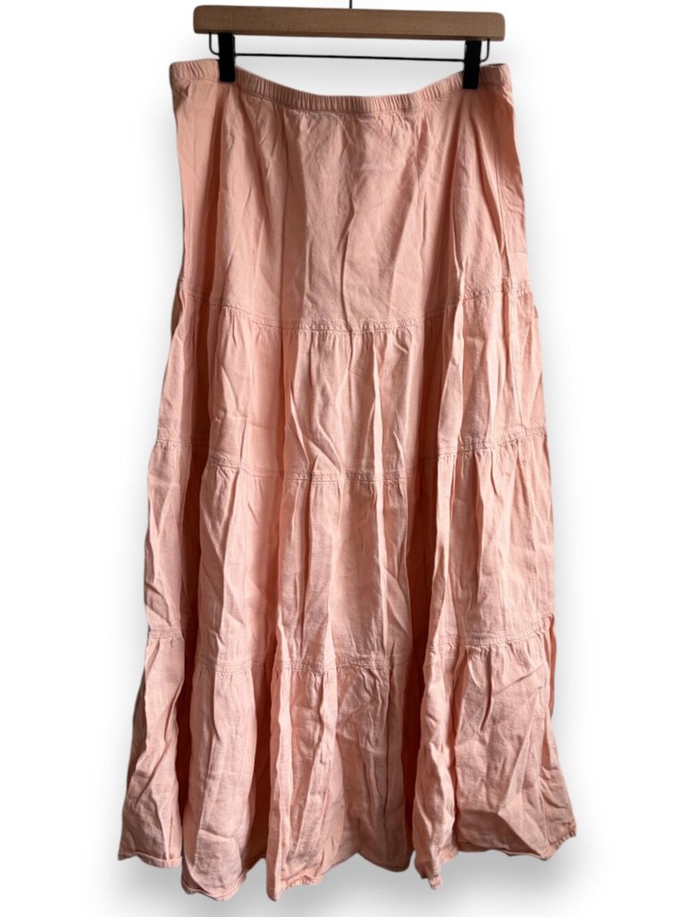 Lane Bryant Womens Tiered Skirt Size 18/20 Pink Linen Elastic Waist